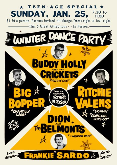 Buddy Holly Big Bopper Winter Dance Party 1959 Poster