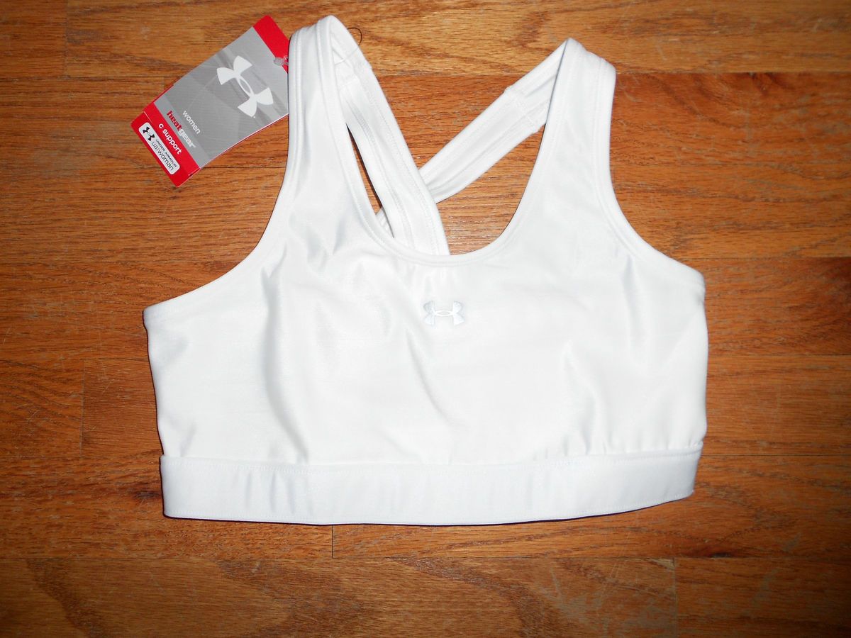 UNDER ARMOUR NEW 30 Womens UA 1217645 SPORTS C CUP BRA Heatgear White 