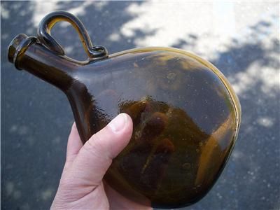 Antique Dark Amber Blown Glass Wine Bottle Circa early 1800s