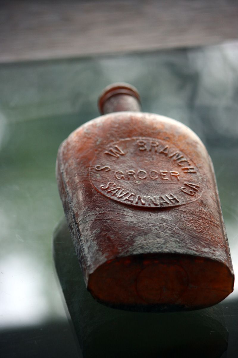 SW Branch Grocer Savannah Georgia Whiskey Flask Bottle Amber