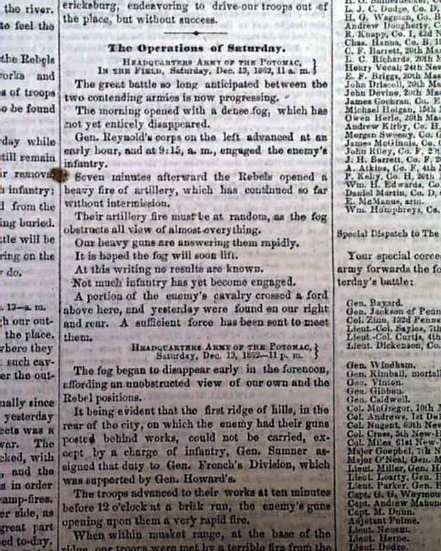 BATTLE OF FREDERICKSBURG Ambrose E. Burnside vs. Robert E. Lee 1862 