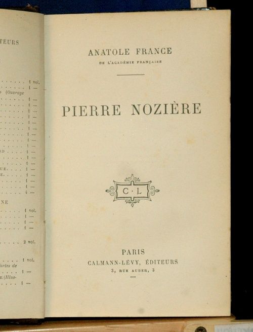 C1920 Pierre Noziere Anatole France Novel French