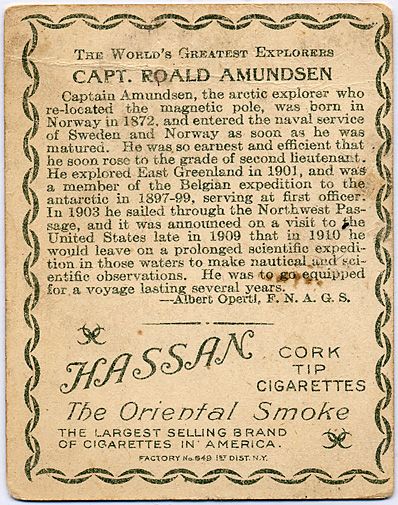 Roald Amundsen Hassan Cigarette Card Great Explorers