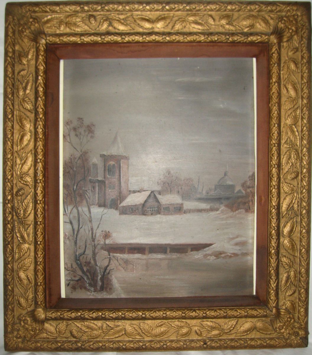 ANTIQUE 19thC AMERICAN FOLK ART OIL PAINTING OLD TENNESSEE SCHOOL AND 