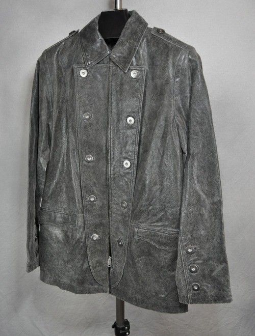 ANDRES VELASCO Leather Jacket Crackled Zip Front Charcoal Gray EUC $ 