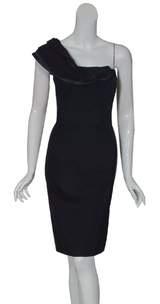 Angel Sanchez Black Draped One Shoulder Cocktail Evening Dress 12 New 