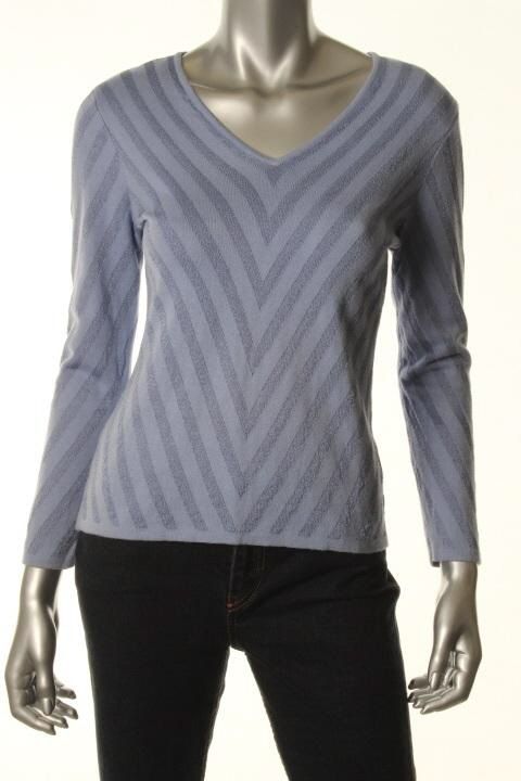 Jones New York New Purple Striped V Neck Long Sleeve Pullover Sweater 