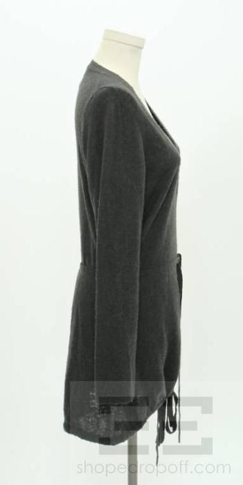 Ann DEMEULEMEESTER Charcoal Grey Wool Alpaca Belted Tunic Sweater Size 