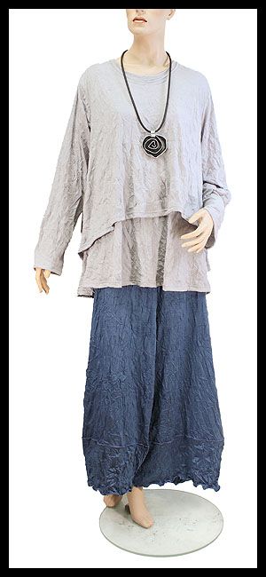 DIFERA crushed jersey wide straight legs Lagenlook pants XL blue