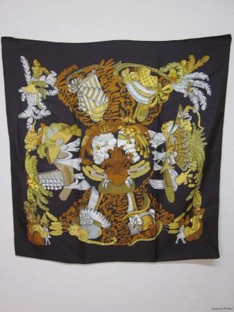 Hermes Vintage 1990 Chapeau  by Annie Faivre Silk Twill Scarf 90cm 