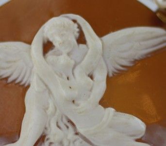 Special 14k Gold Carved Shell Cameo Eros Psyche Pearls