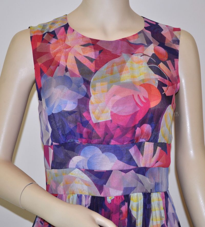 Chanel 11P $6K Orchid Printed Splash Silk Dress 38 NWT