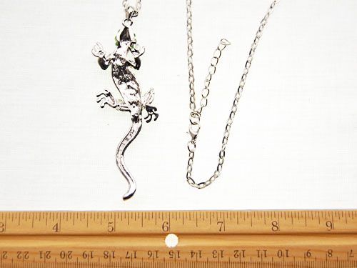   Painted Rhinestone Crystal Long Anole Lizard Pendant Necklace