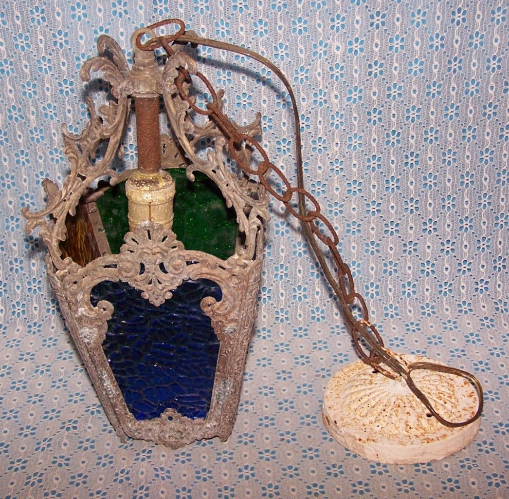 Antique Hanging Porch Lantern Stained Glass