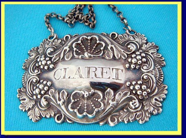 Antique Victorian Wine Bottle Label Claret Ticket Sterling Silver 