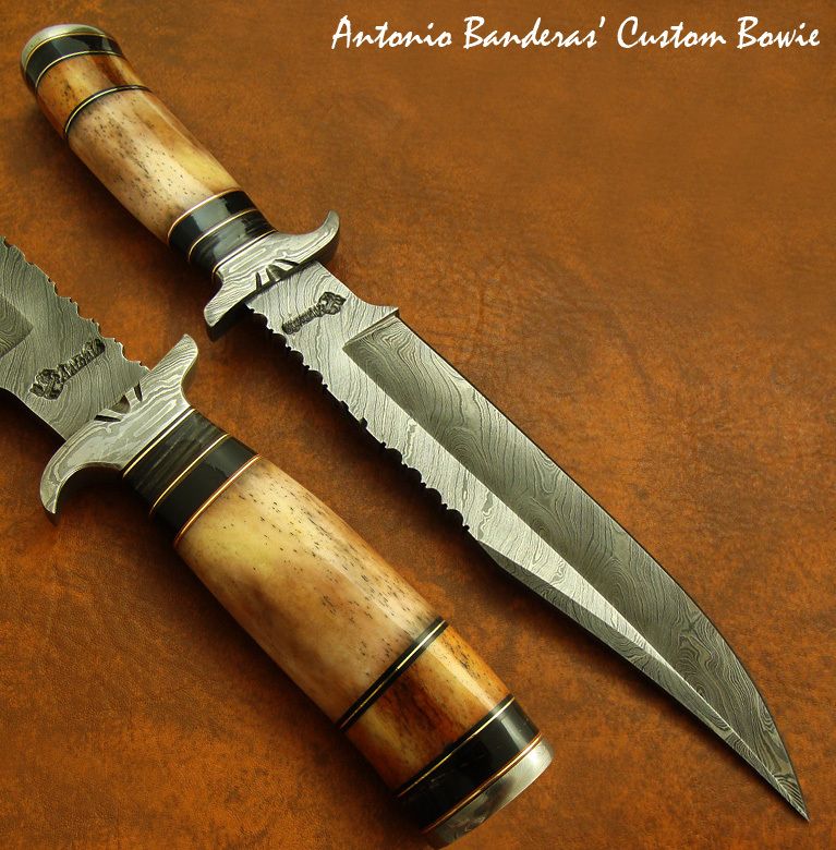 Antonio Banderas 1 OF A KIND CUSTOM DAMASCUS BOWIE KNIFE FOSSIL 