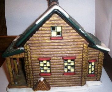 St. Nicholas Square Christmas Village porcelain building   Log Cabin