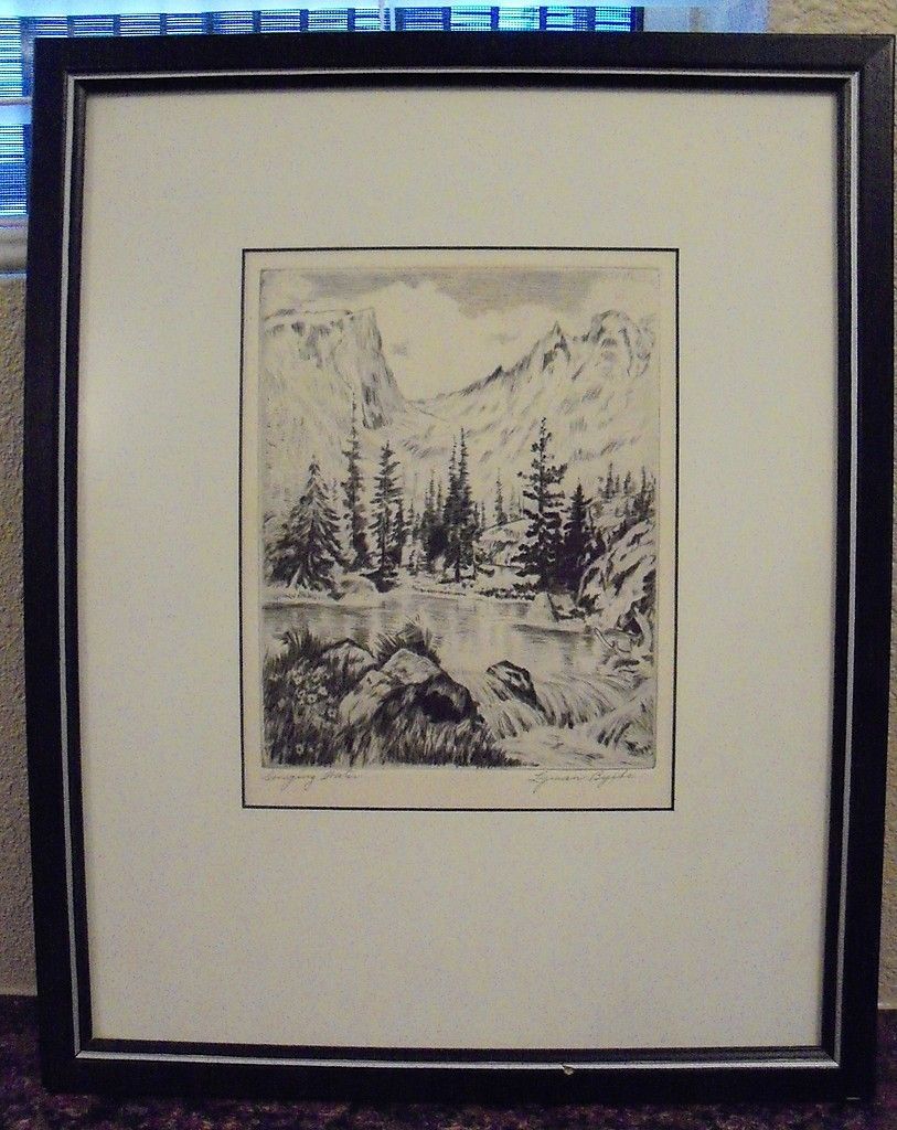 Lyman Byxbe Original Vintage Pencil Etching Drawing Singing Water 