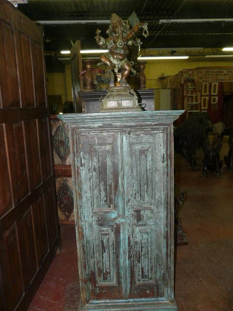 Rustic Cabinet Antique Jaipur Armoire Storage Chest Blue Patina