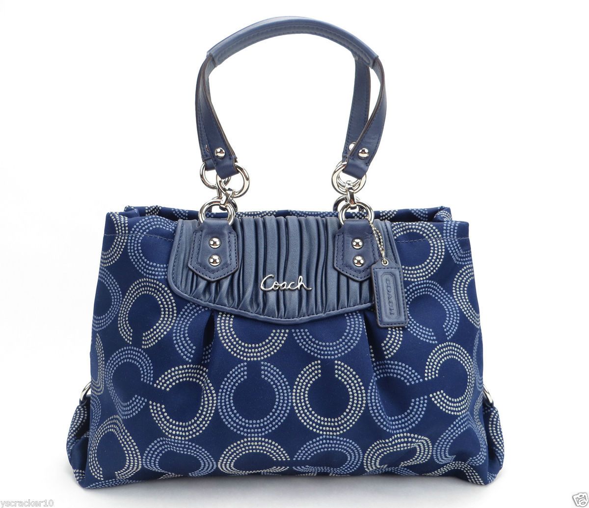 NEW Coach Ashley Gathered Dotted OP Art Carryall Handbag Blue F20056 