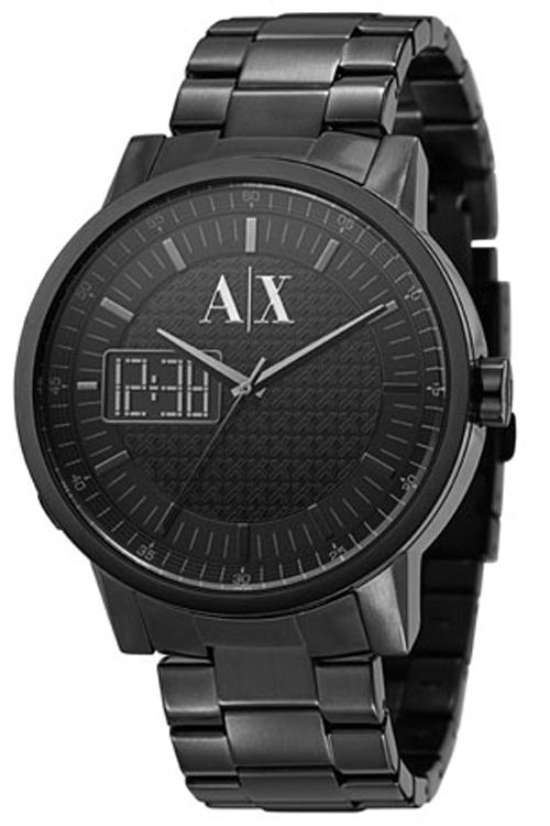 Armani Exchange AX2060 A X Mens Black IP Stainless Steel Analog 