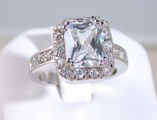 9mm x 11mm Ascher Cut Celebrity Style Cubic Zirconia Ring with Side 