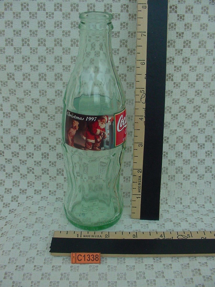 Christmas 1997 Coca Cola Classic 8 oz Green Glass Bottle 7 1 2 Coke 