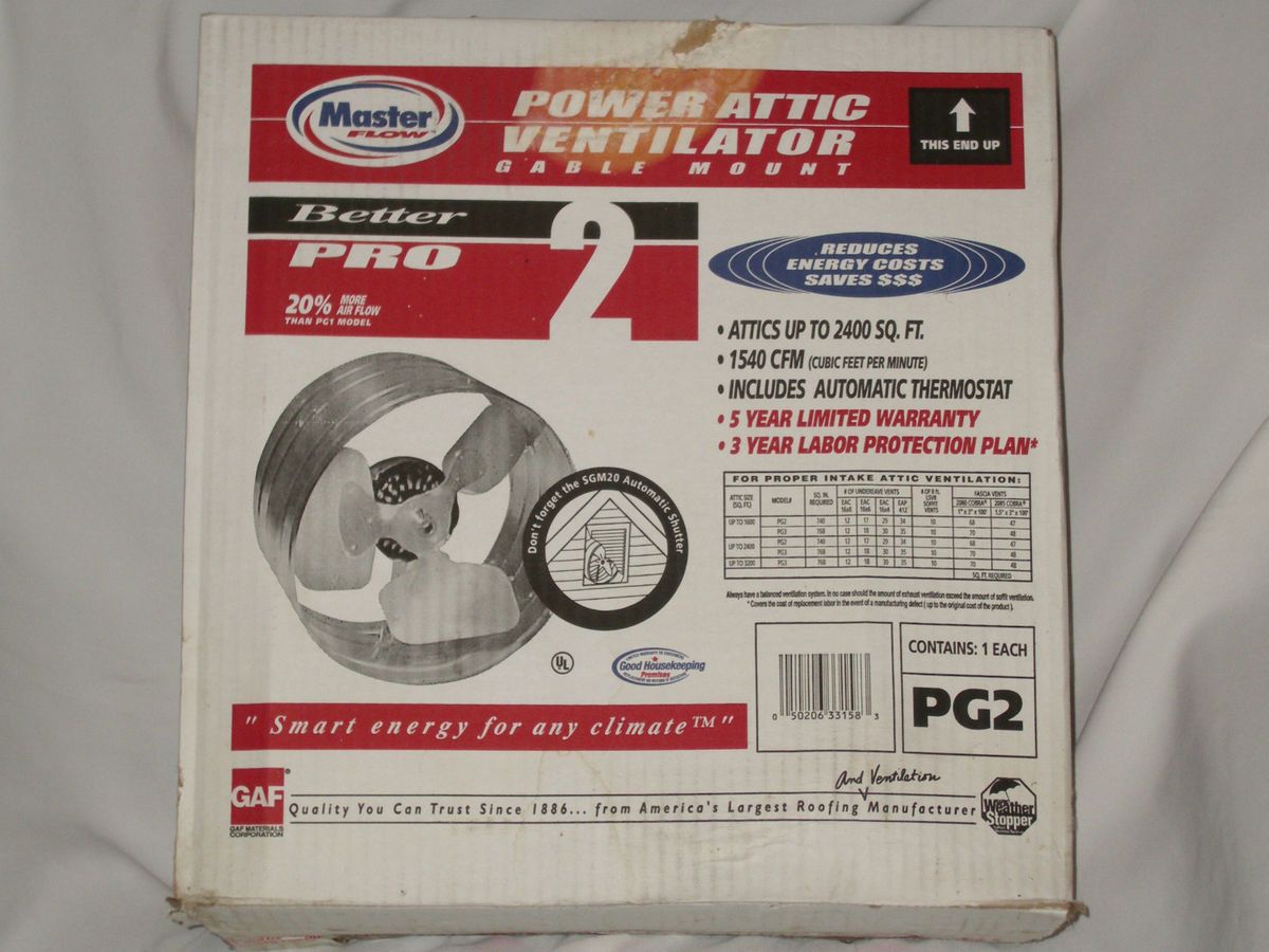   Flow Attic Fan Pro 2 Power Ventilater w Thermostat Model PG2