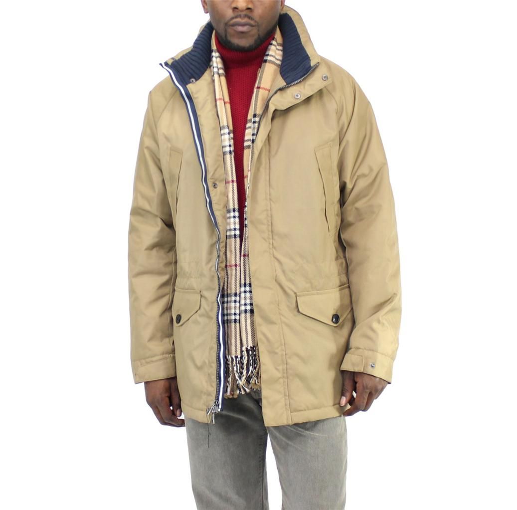 Nautica Mens Beige Twig Oxford Hooded Parka Coat Jacket M