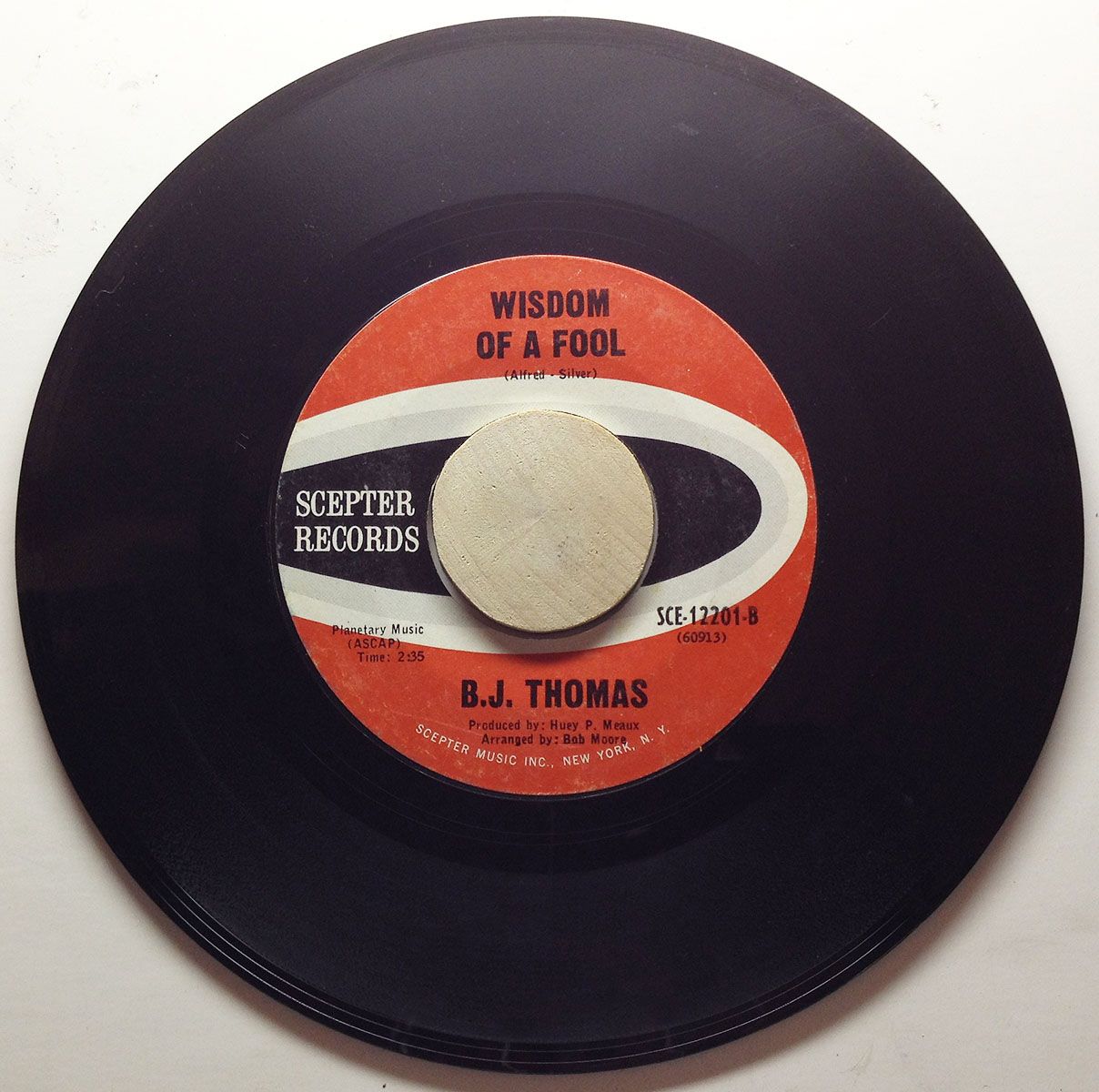 Classic B J Thomas on Scepter Wisdom of A Fool Human Vtg 45 RPM Rock 