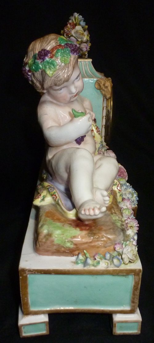 Antique 1860 Meissen Porcelain Clock w Baby Bacchus