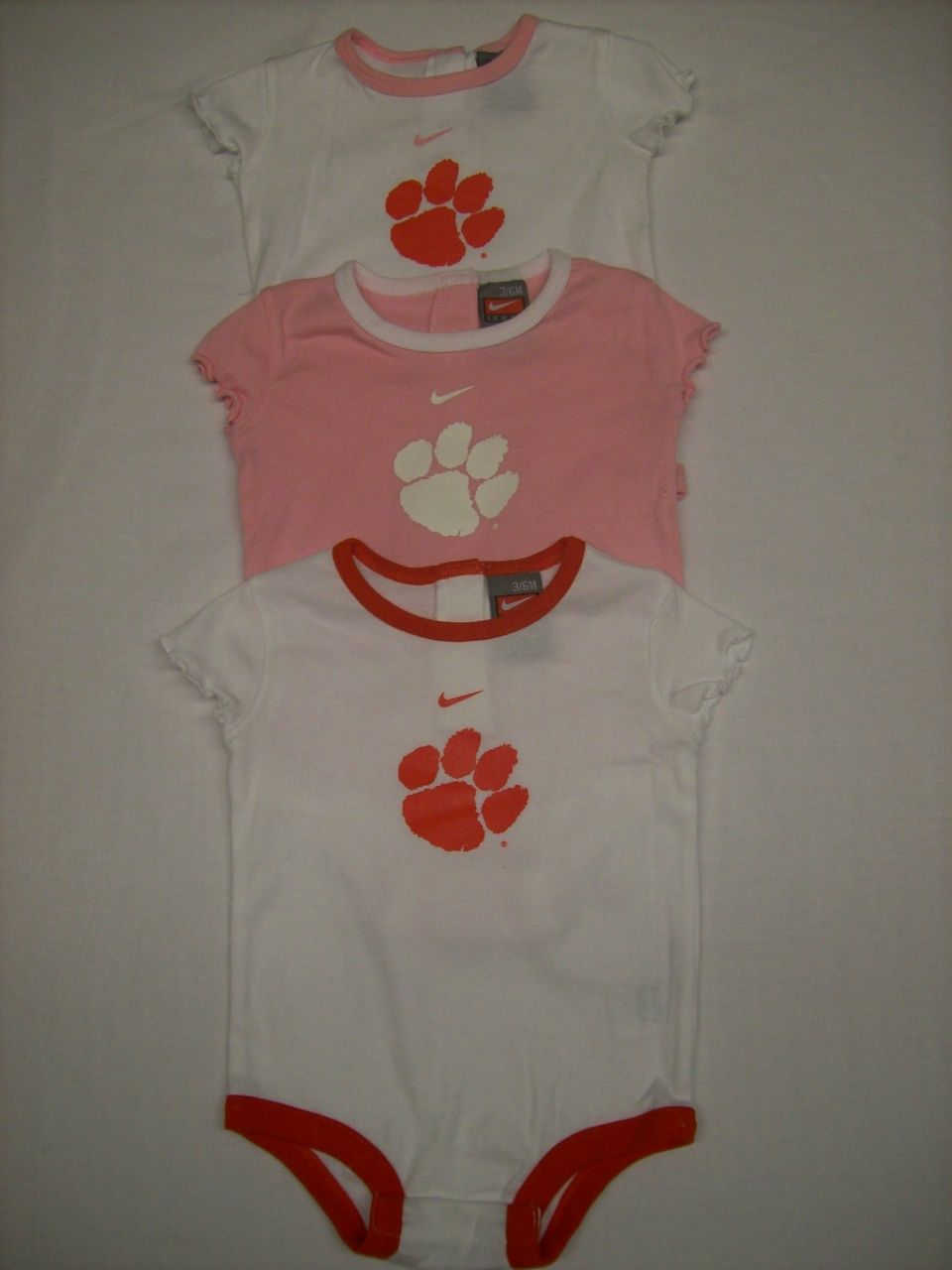 clemson tigers baby nike 3pk creeper set