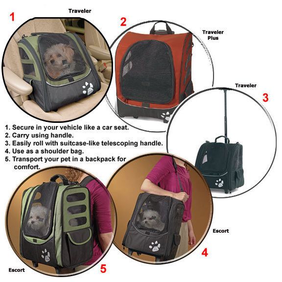 Pet Carrier Car Seat Wheeled Backpack Pet Gear I Go Traveler Dog Sage 