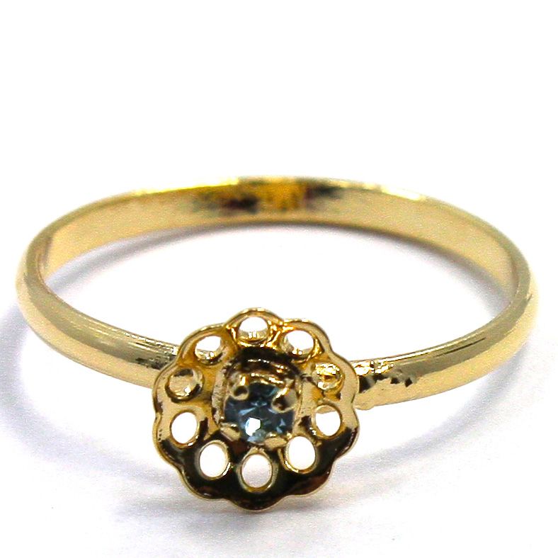 Gold 18K GF Baby Blue Crystal Flower Ring Sz 4 5 Girl Kids Toddler 