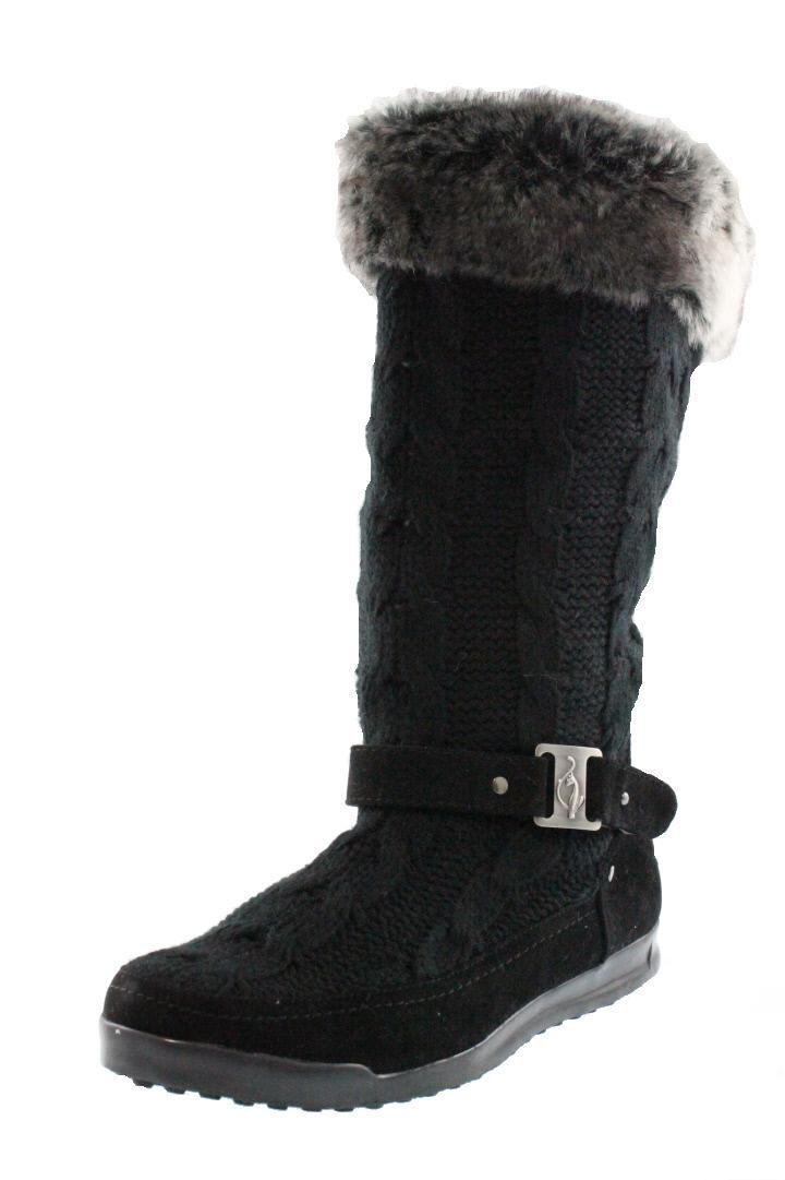Baby Phat New Uzima Black Faux Fur Cableknit Mid Calf Casual Boots 