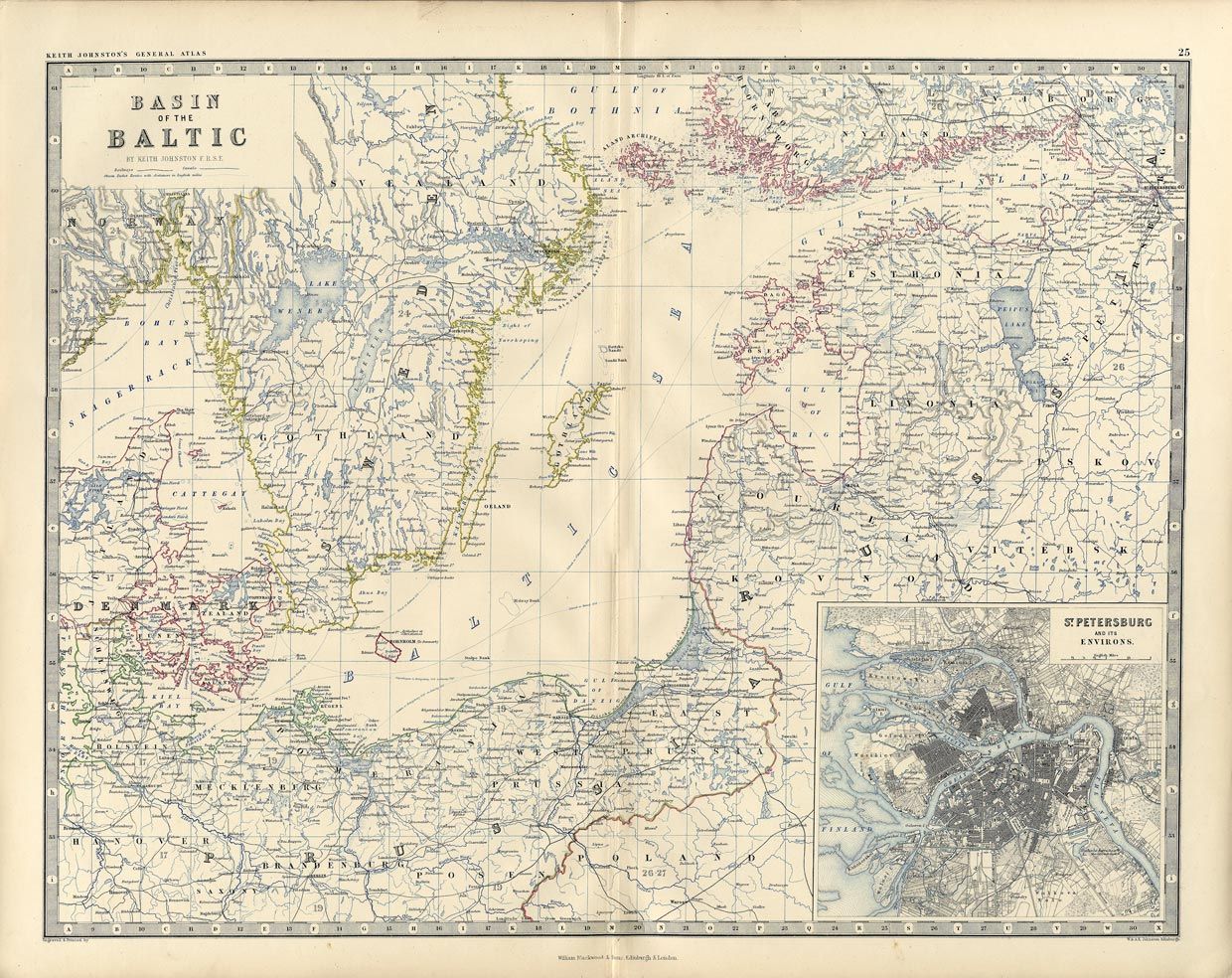 RARE Large 1873 Johnston Royal Atlas Map of The Baltic