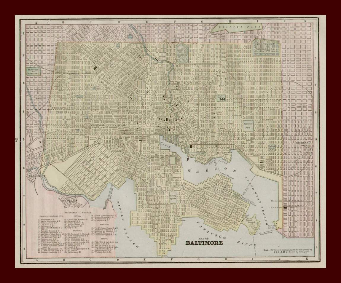 Baltimore Maryland Antique City Map Original 1889