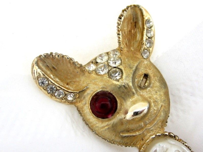 RARE*VINTAGE DESIGNER FIGURAL BABY DEER LAMB RHINESTONE & PEARL BELLY 