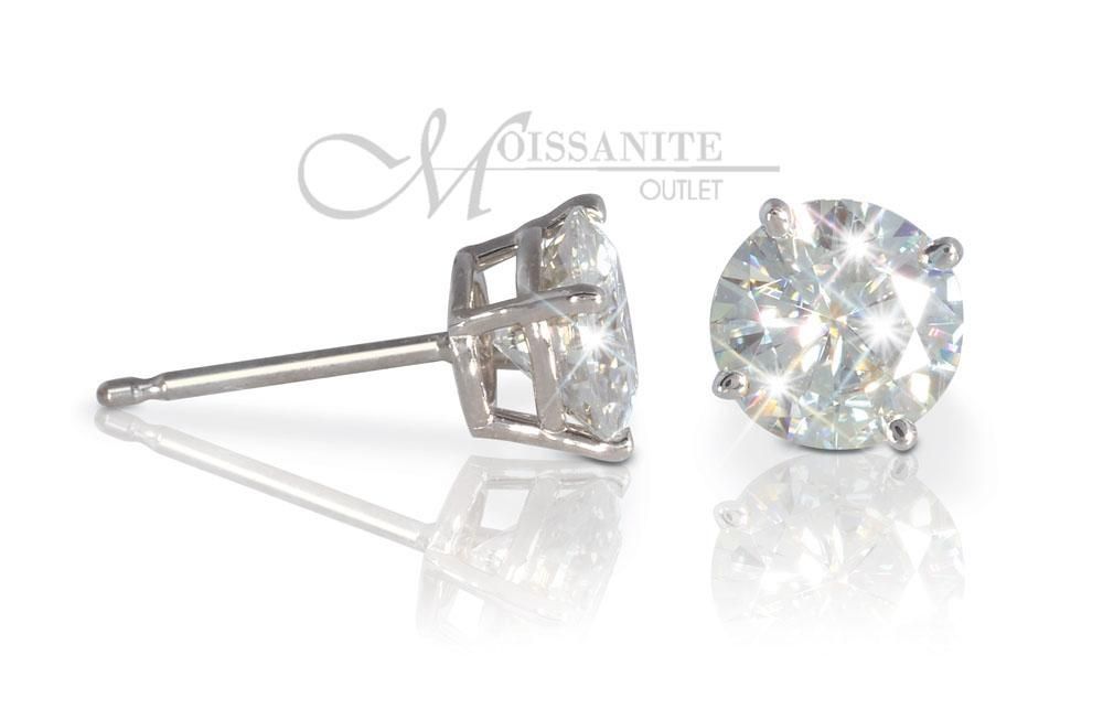 30 Ct Moissanite Earrings Round White Gold Stud 5 5mm