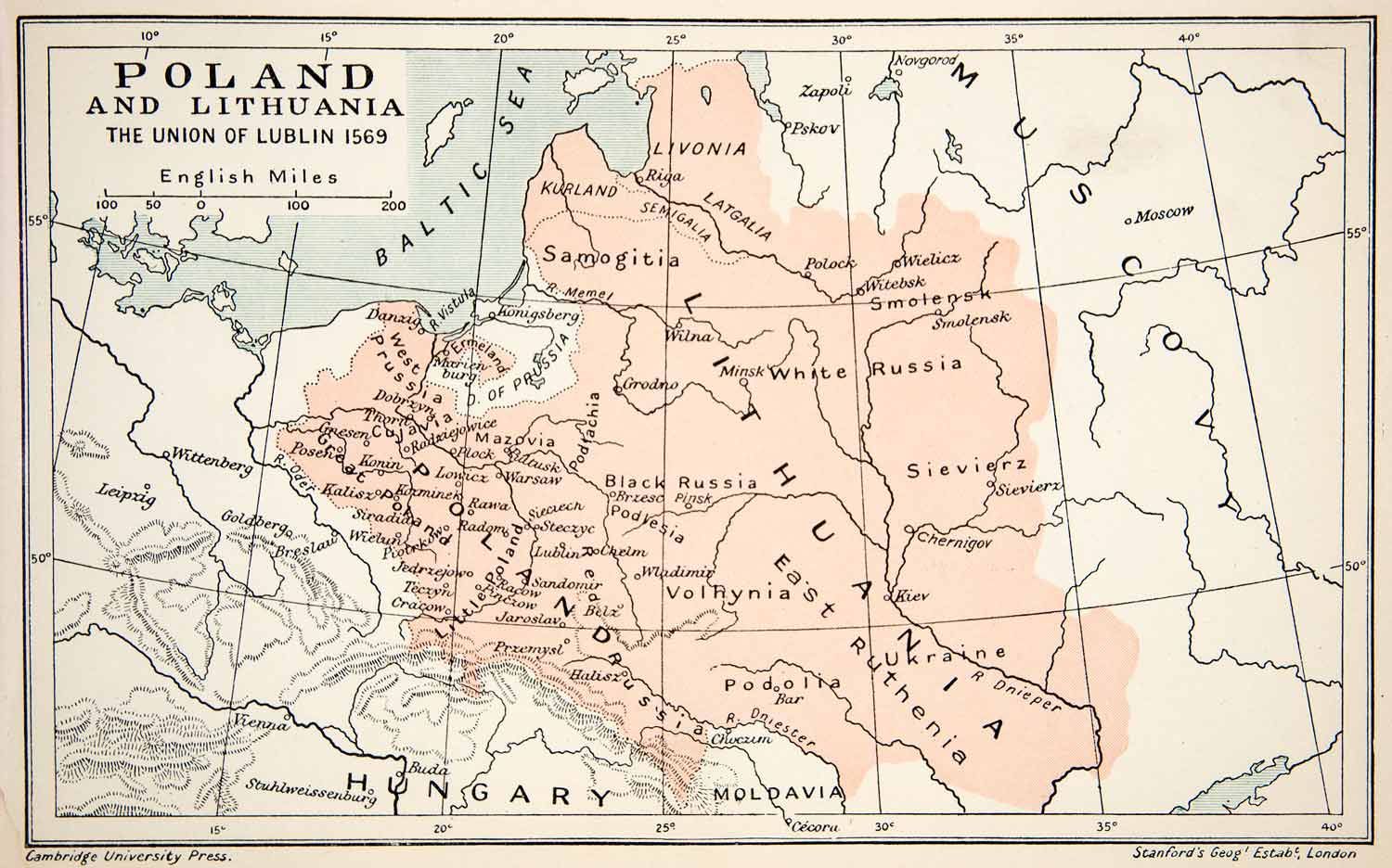   Map Poland Lithuania Union Lublin Baltic Sea Muscovy Hungary Ruthenia