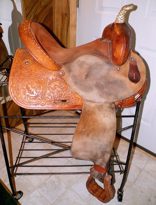 This is a good used barrel racing saddle that was made by Circle Y in 