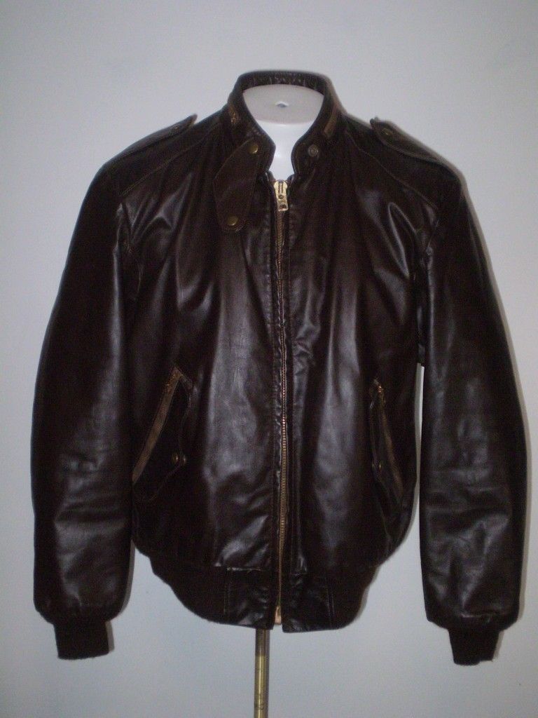 50s 60s William Barry Cafe Racer Leather Jacket Brn L