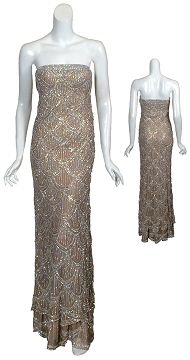 Basix Black Label Fully Beaded Sequin Gown Dress 2 New