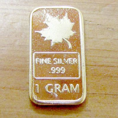 Newly listed 1 gram Maple Leaf .999 Fine Pure SOLID SILVER BULLION BAR 