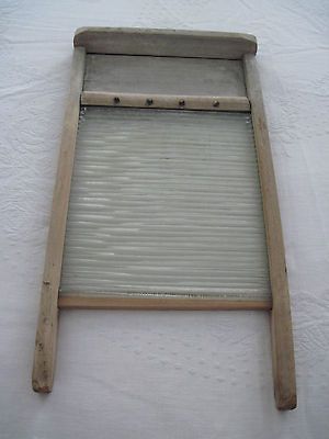 VINTAGE PRIMITIVE WOODEN w/GLASS WASHBOARD 23x12.5 Great Collectible