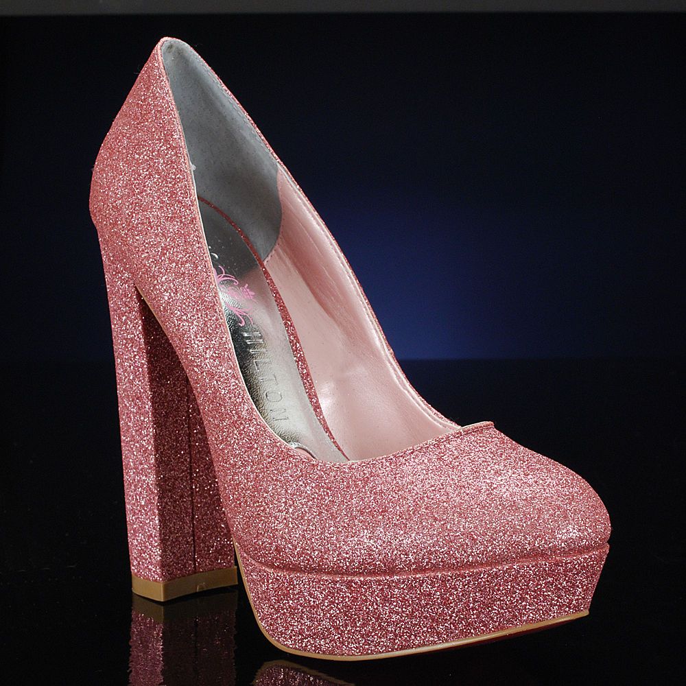   Hilton Daria Pink Glitter evening shoes pumps with trendy 60s heel