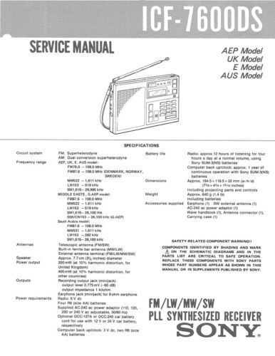 sony icf 7600ds complete service manual supplied on cd from