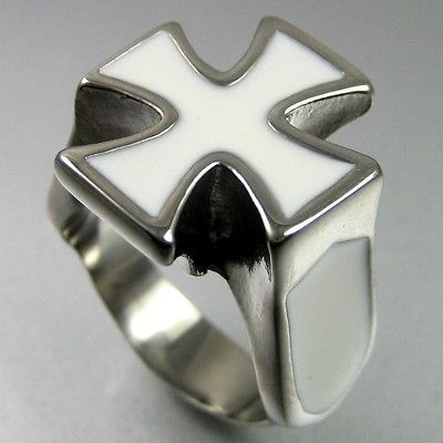 biker stainless steel white bold cross mens ring size 8