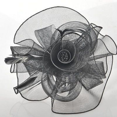 Newly listed wedding party lady fascinator feather veil mesh hair 