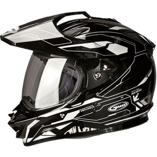 GMAX GM11D BLACK GRAPHICS HELMET MX ATV SNOW STREET LIGHTWEIGHT DUAL 